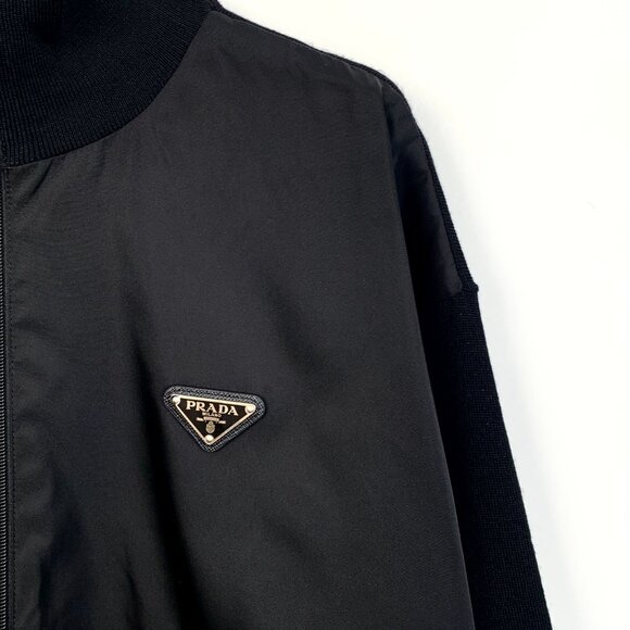 Prada Black Full-Zip Bomber Jacket With Logo Patch For Men Size L - Picture 3 of 8